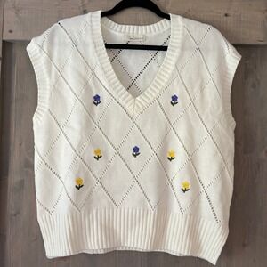 Time After Time Sweater Vest‎ Floral Embroidered Knit Sleeveless Top Size Large